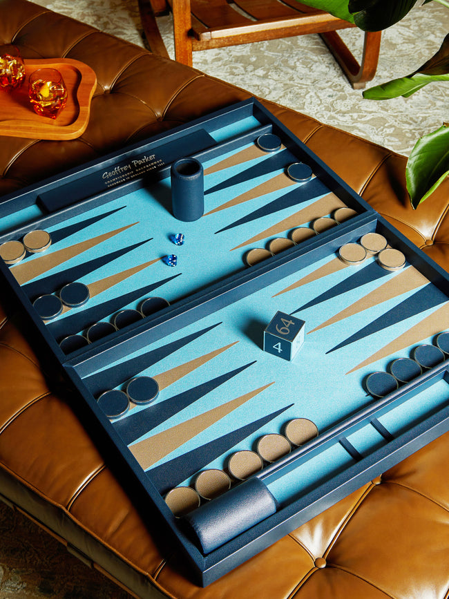 Geoffrey Parker - Leather Tournament Backgammon Set - Blue - ABASK