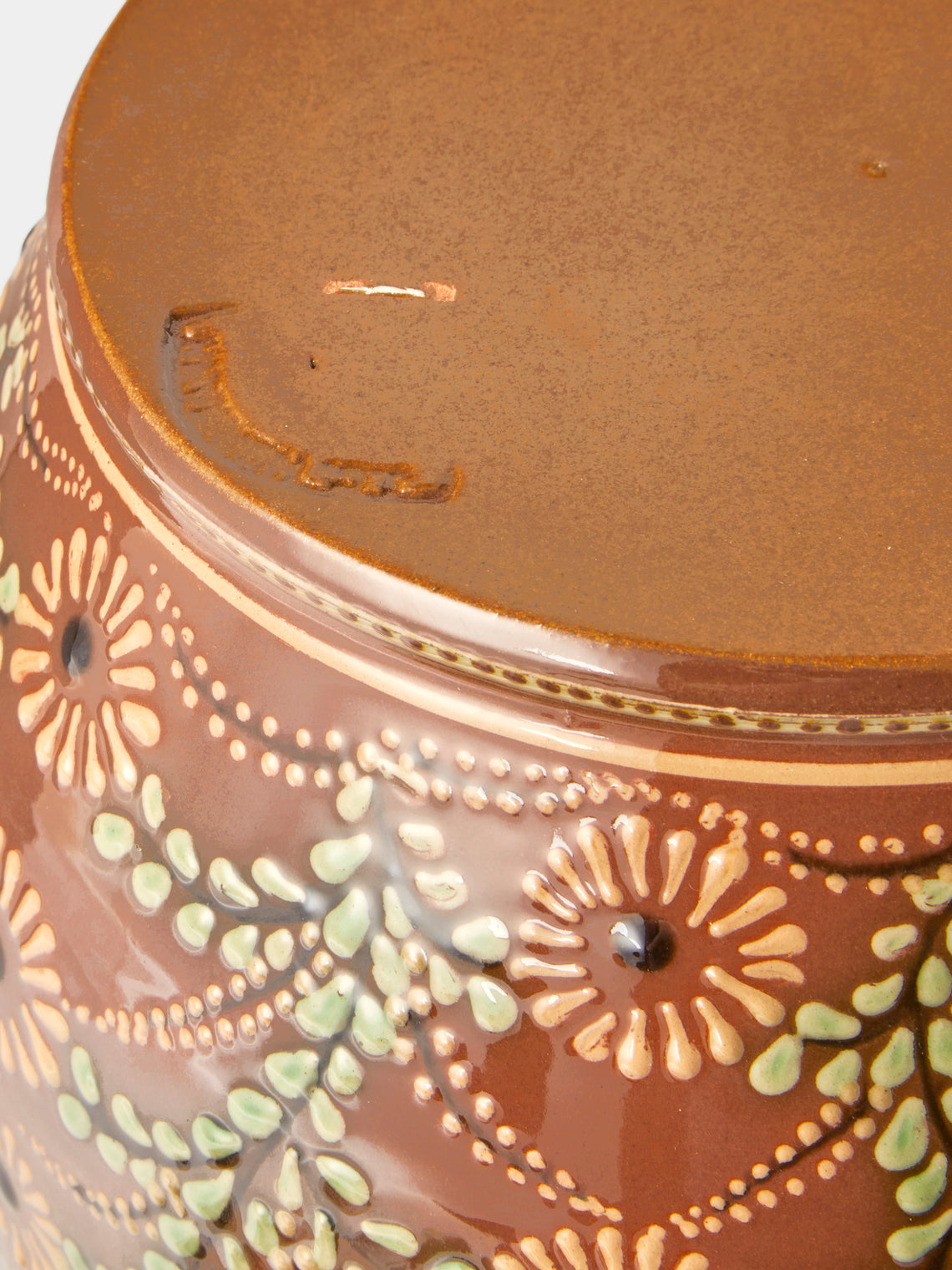 Poterie d’Évires - Flowers Hand-Painted Ceramic Curved Lidded Pot - Light Brown - ABASK