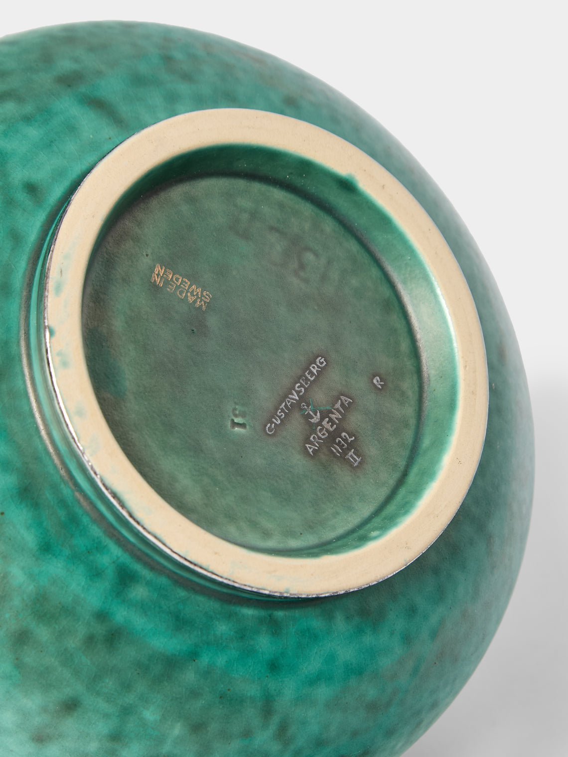 Antique and Vintage - 1940 Wilhelm Kåge Argenta Fish Stoneware Vase (6.5in/17cm) - Blue - ABASK