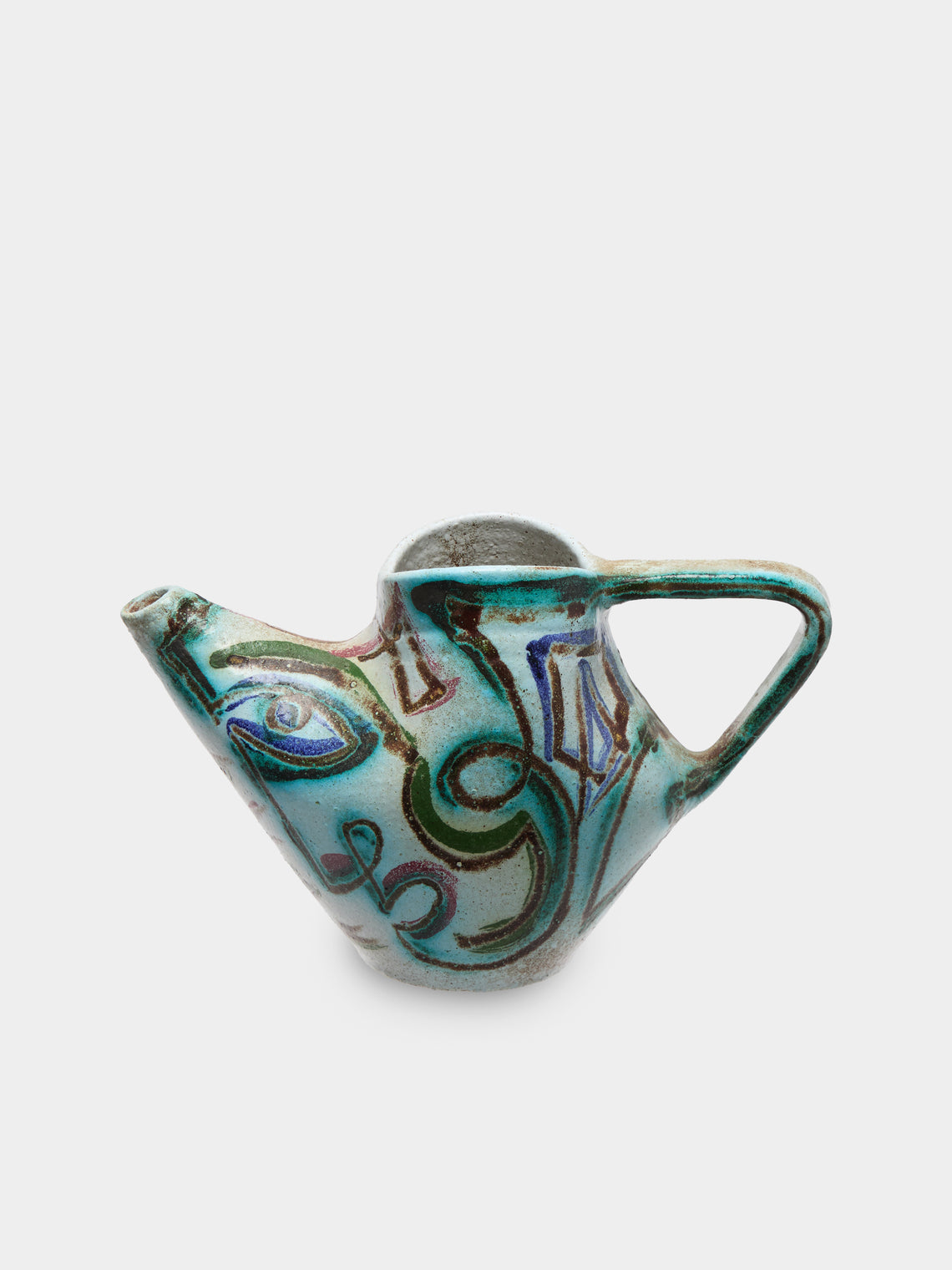 Antique and Vintage - Mid-Century Accolay Ceramic Pitcher - Blue - ABASK - 