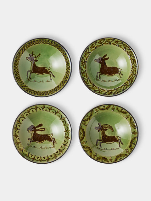 Poterie d’Évires - Animals Hand-Painted Ceramic Breakfast Bowls (Set of 4) - Green - ABASK - 