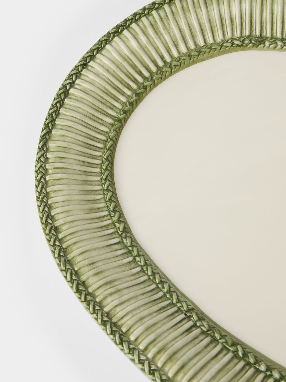 Tessalume Ceramiche - Wicker Hand-Painted Ceramic Oval Platter - Light Green - ABASK