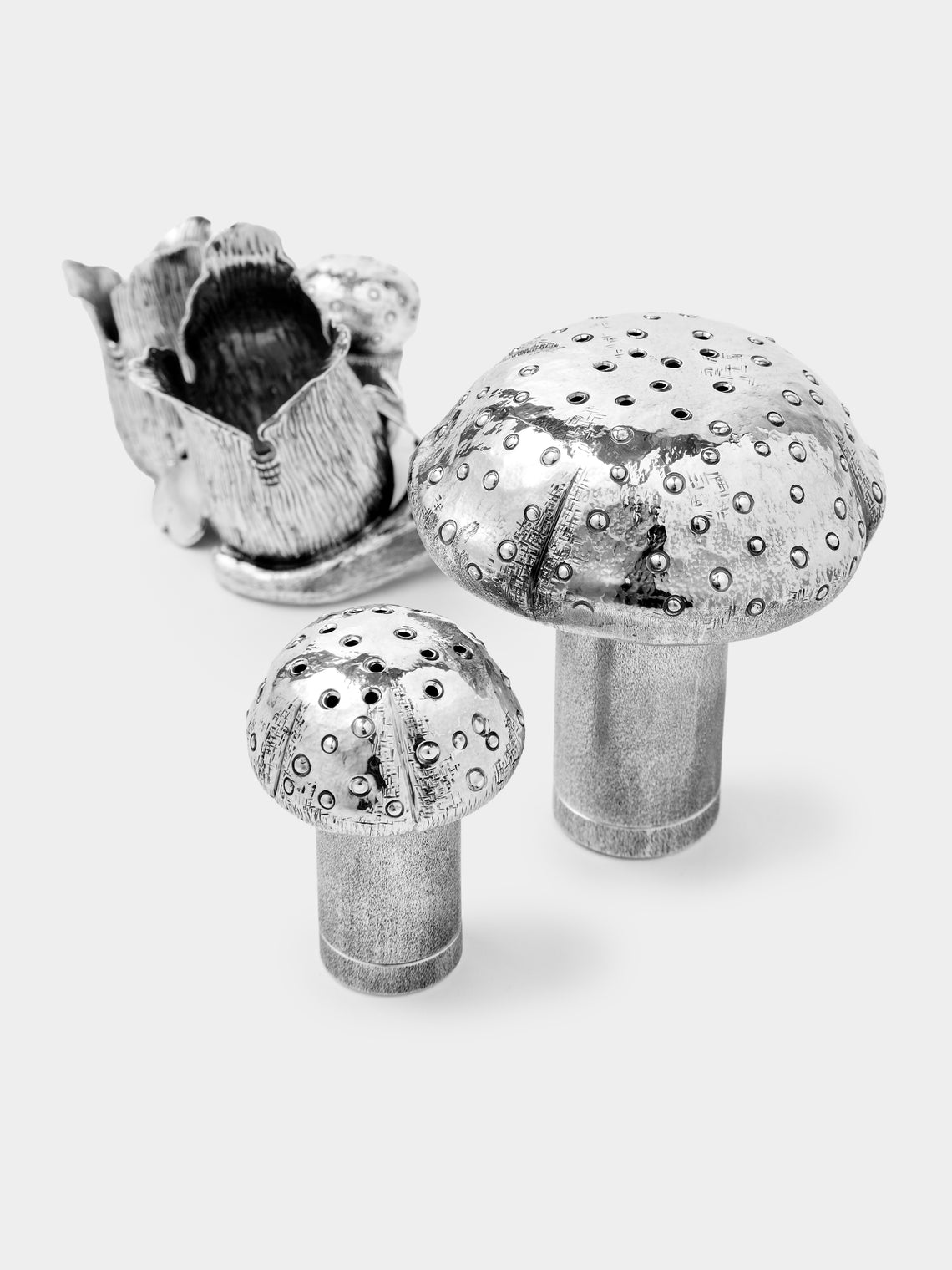 Milanese Silver - Mushroom Sterling Silver Large Salt and Pepper Shakers (Set of 2) - Silver - ABASK