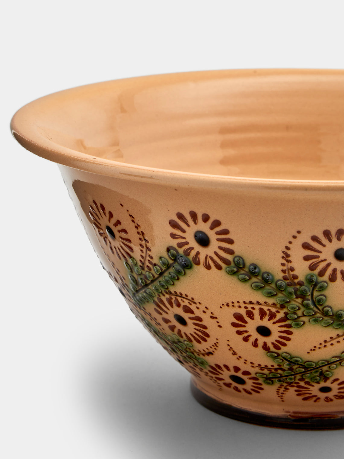 Poterie d’Évires - Flowers Hand-Painted Ceramic Large Serving Bowl - Cream - ABASK