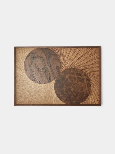 Mori Kougei - Flying Bird Poke Marquetry Wood Tray (14.5in/36.5cm) - Brown - ABASK - 