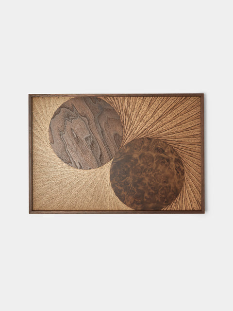 Mori Kougei - Flying Bird Poke Marquetry Wood Tray (14.5in/36.5cm) - Brown - ABASK - 