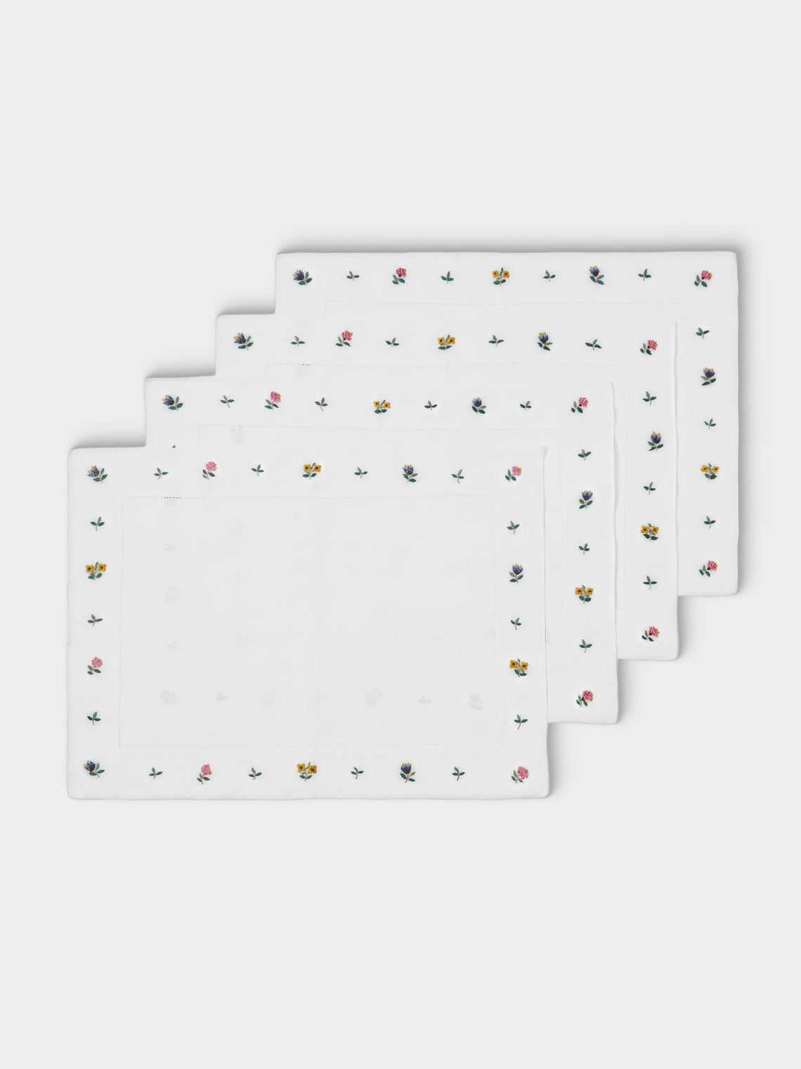 ERI Textiles - | Set of 4 | Scatter Flowers Hand-Embroidered Linen Placemats - Multiple - ABASK