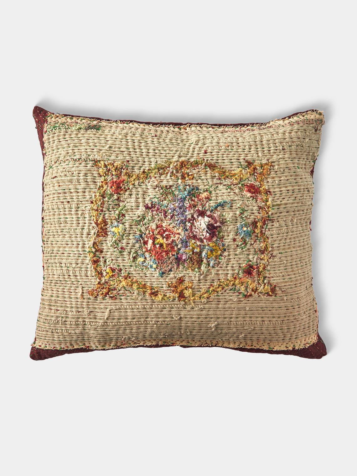 By Walid - 19th-Century Victorian Needlepoint Wool and Marcella Cotton Cushion (21.5in/55cm) - Multiple - ABASK - 