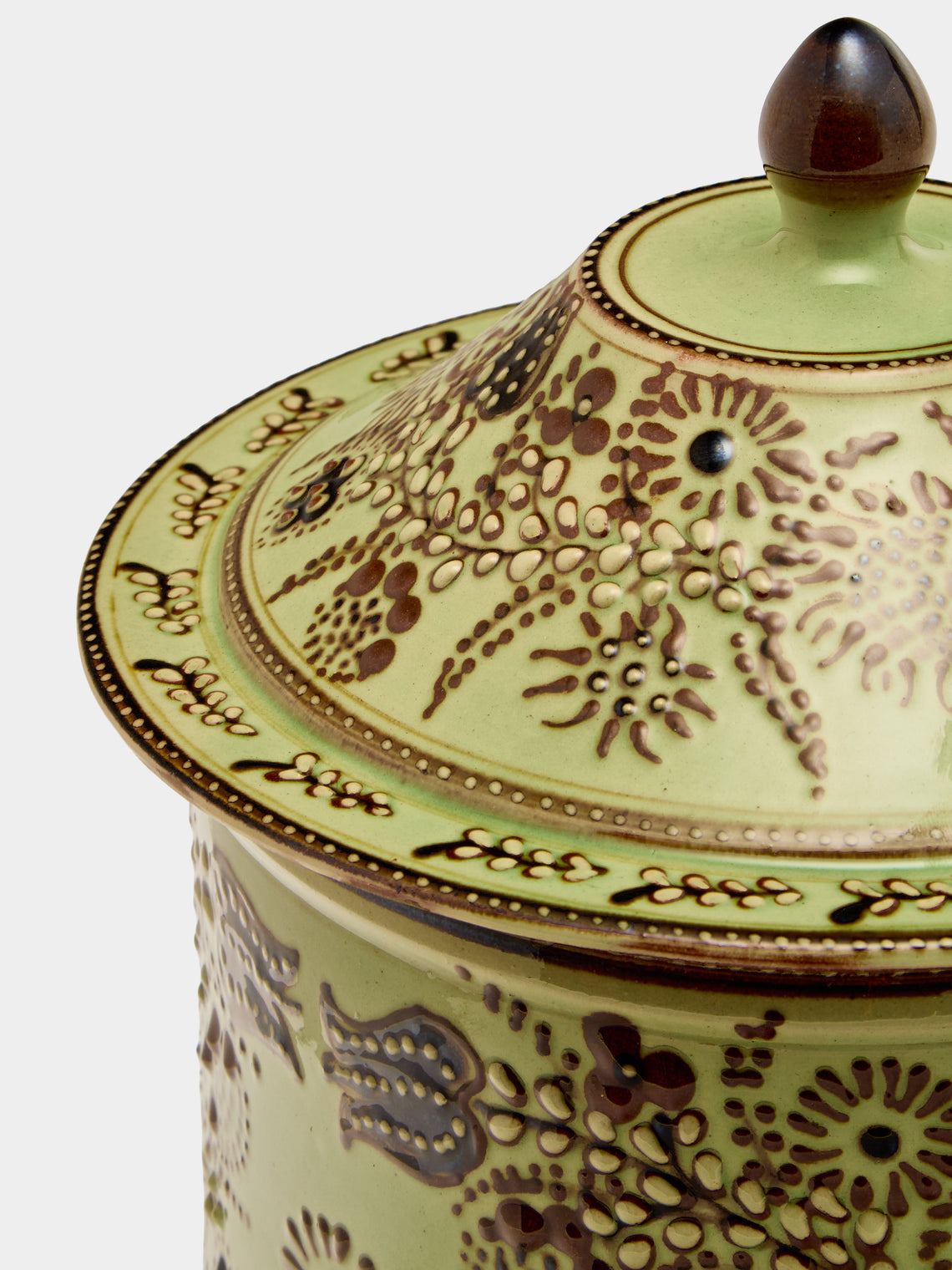 Poterie d’Évires - Flowers Hand-Painted Ceramic Medium Lidded Pot - Green - ABASK