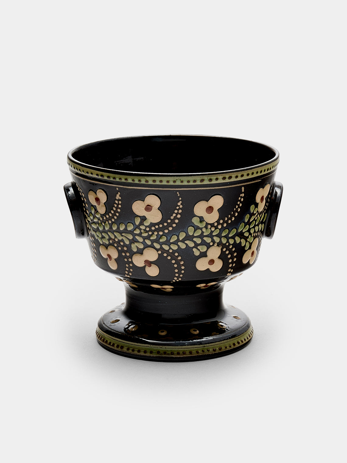 Poterie d’Évires - Flowers Hand-Painted Ceramic Small Raised Bowl - Dark brown - ABASK - 