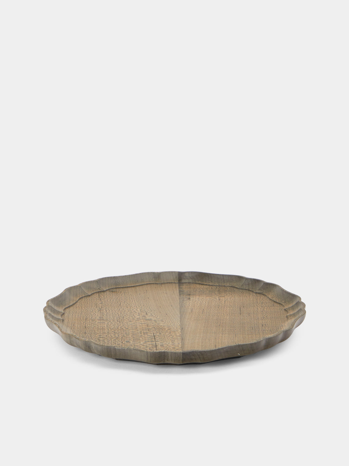 Ifuji - Italian Hand-Carved Wood Round Tray (9.5in/24cm) - Brown - ABASK