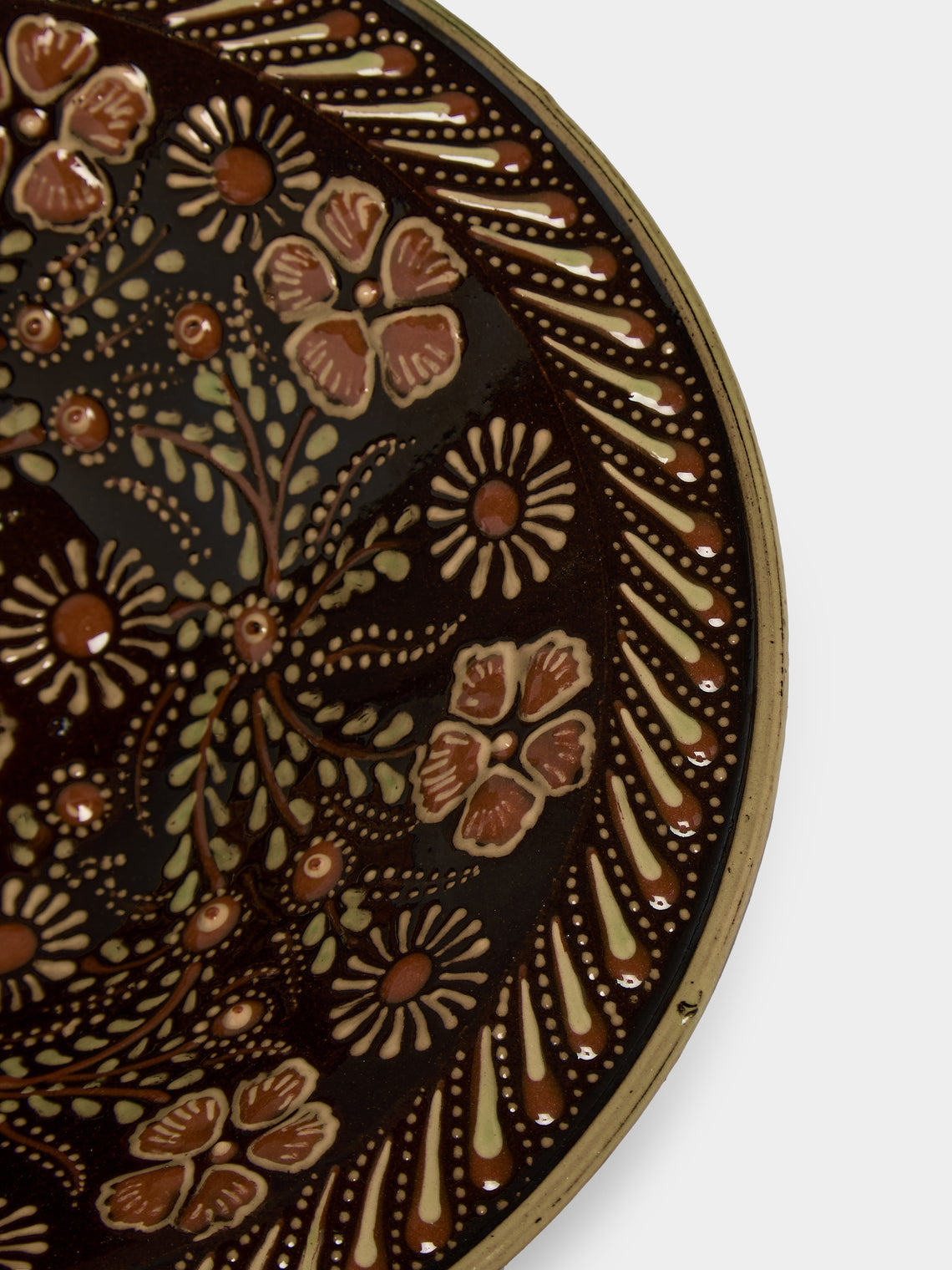 Poterie d’Évires - Flowers Hand-Painted Ceramic Serving Bowl - Dark brown - ABASK