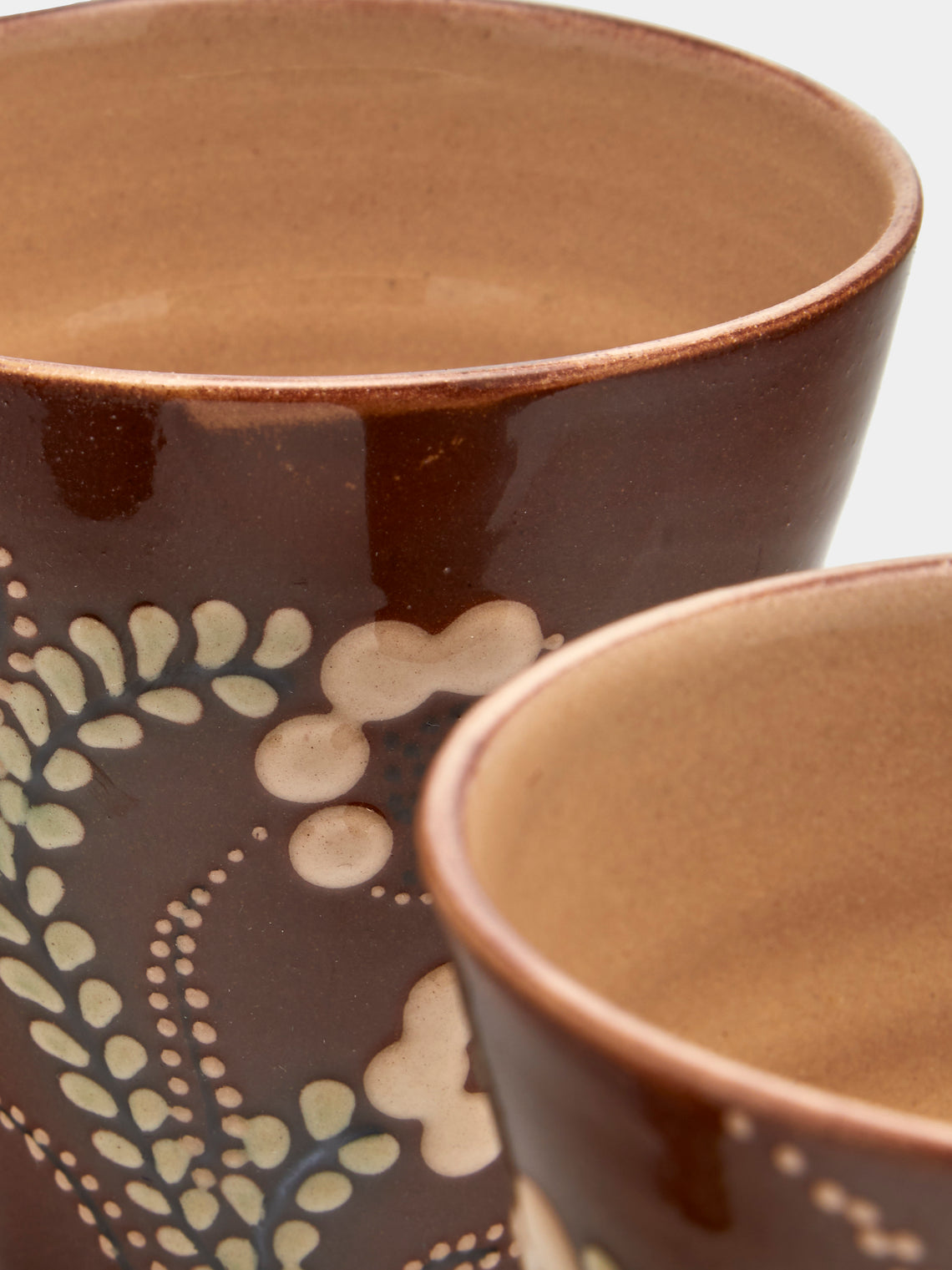 Poterie d’Évires - Flowers Hand-Painted Ceramic Coffee Cups (Set of 6) - Light brown - ABASK
