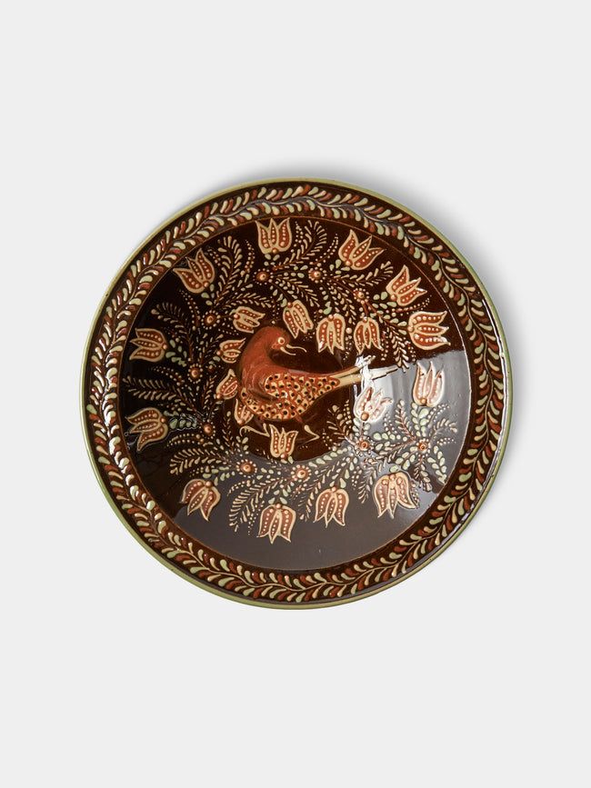 Poterie d’Évires - Birds Hand-Painted Ceramic Serving Bowl - Dark brown - ABASK