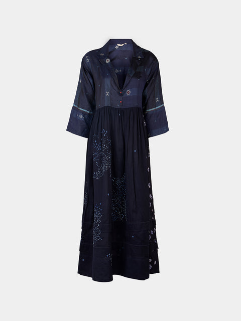 Injiri - Amber 21 Hand-Loomed Cotton and Silk Dress | Size: S - Blue - ABASK - 