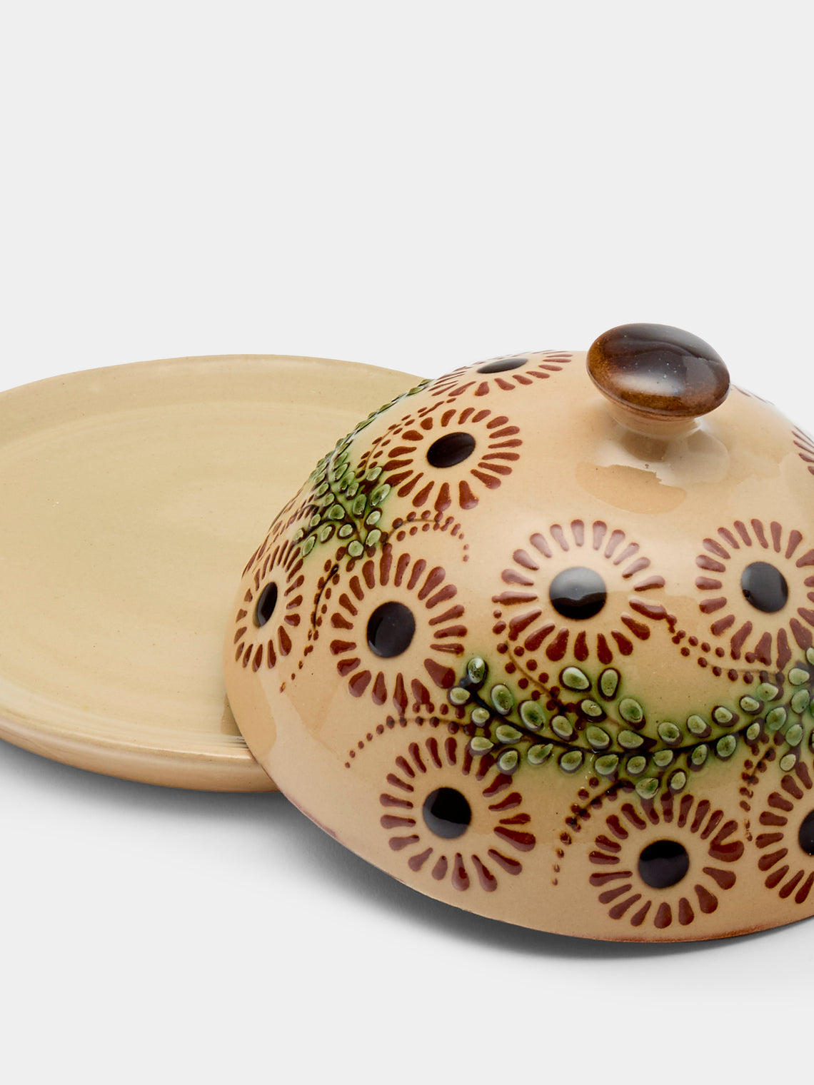 Poterie d’Évires - Flowers Hand-Painted Ceramic Small Butter Dish - Cream - ABASK