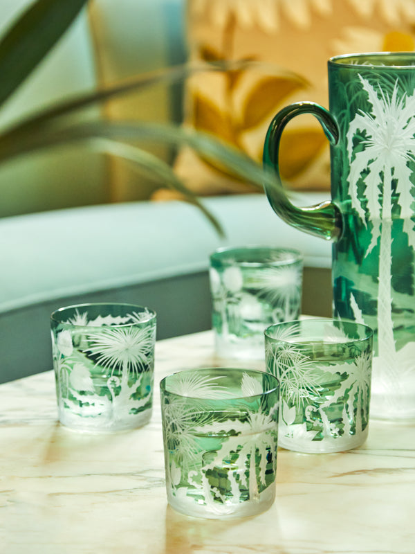 Artel - Primeval Palms Hand-Engraved Crystal Collection - Green - ABASK