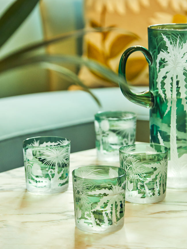 Artel - Primeval Palms Hand-Engraved Crystal Collection - Green - ABASK