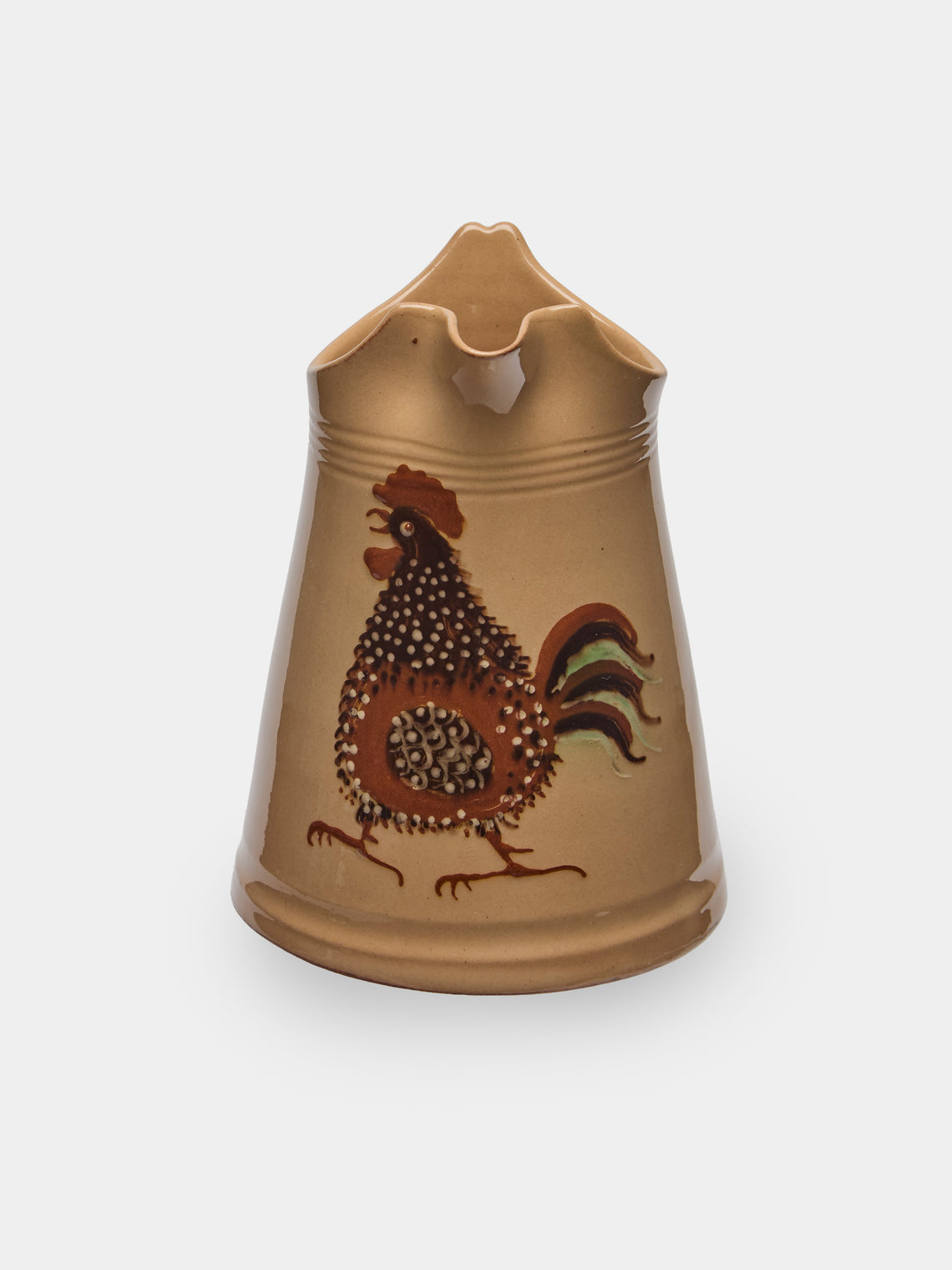 Poterie d’Évires - Chickens Hand-Painted Ceramic Petite Milk Jug - Cream - ABASK