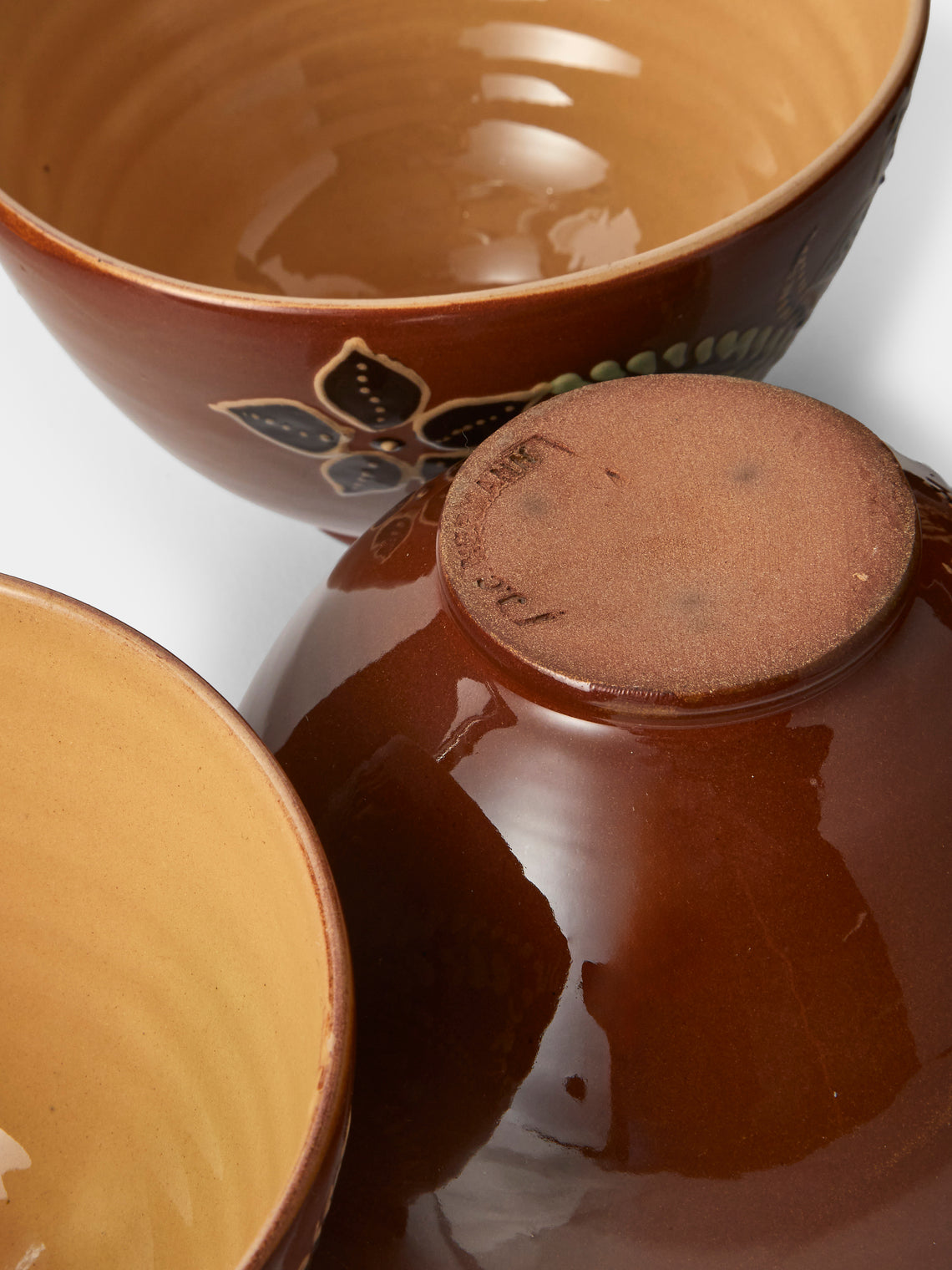 Poterie d’Évires - Flowers Hand-Painted Ceramic Grand Bowls (Set of 4) - Light Brown - ABASK