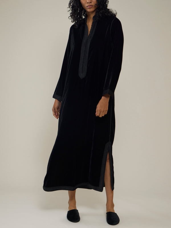 Muzungu Sisters - Alia Hand-Embroidered Velvet Dress | Size: S - Black - ABASK