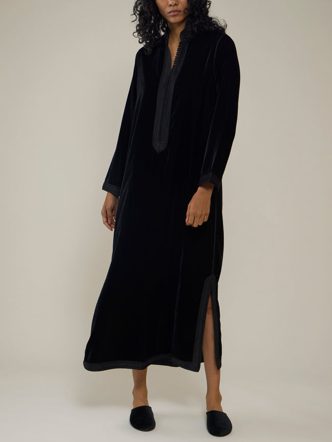 Muzungu Sisters - Alia Hand-Embroidered Velvet Dress | Size: S - Black - ABASK