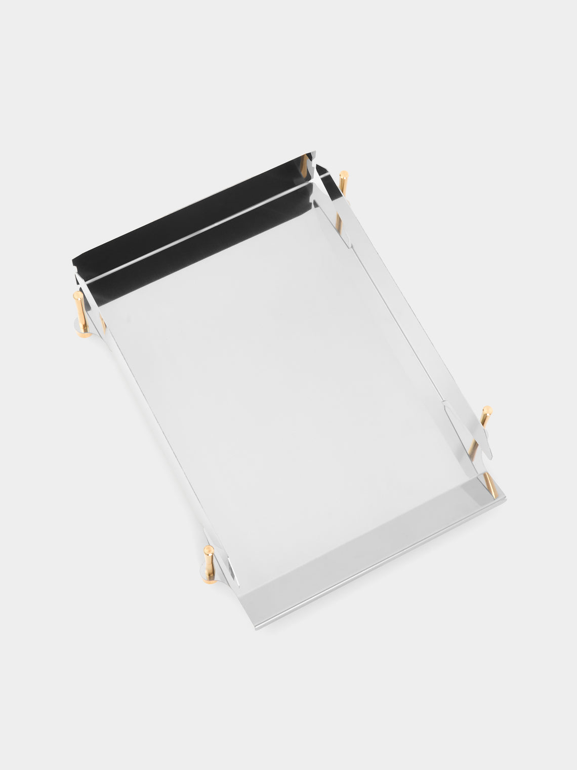 AnObjct - Lyra Stainless Steel and Brass Stackable Paper Tray (14in/36cm) - Silver - ABASK