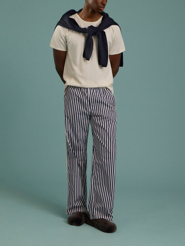 Sebline - Marocaine Hand-Embroidered Cotton Pajama Trousers | Size: M/L - Navy - ABASK