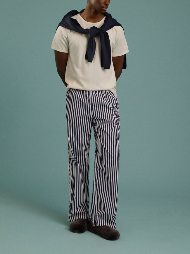 Sebline - Marocaine Hand-Embroidered Cotton Pajama Trousers | Size: M/L - Navy - ABASK