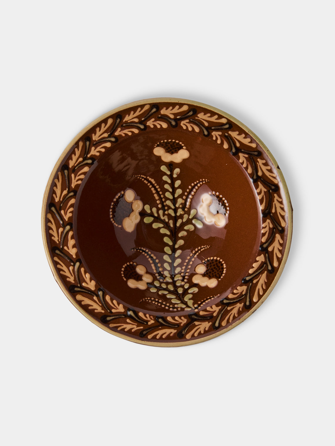 Poterie d’Évires - Flowers Hand-Painted Ceramic Breakfast Bowls (Set of 3) - Brown - ABASK