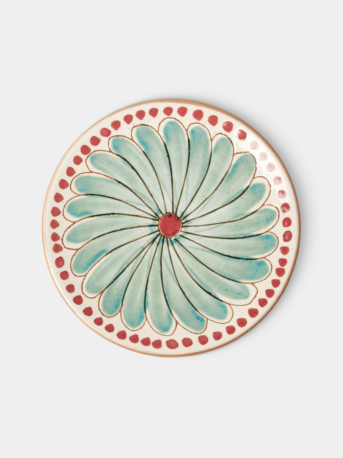 Anut Cairo - Flower Hand-Painted Ceramic Salad / Dessert Plates – 7in/18cm (Set of 4) - Green - ABASK