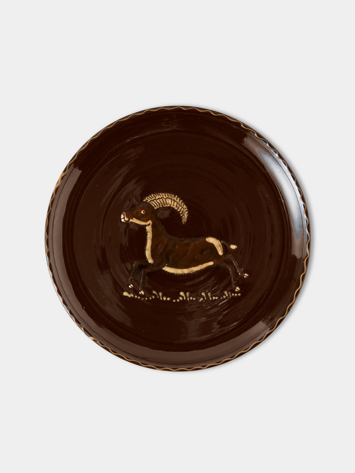 Poterie d’Évires - Animals Hand-Painted Ceramic Dinner Plates – 9.5in/24cm (Set of 4) - Dark Brown - ABASK