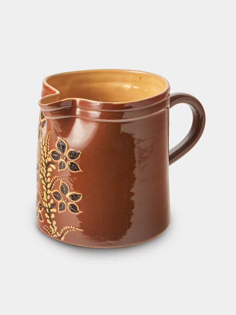 Poterie d’Évires - Flowers Hand-Painted Ceramic Straight-Edge Medium Jug - Light Brown - ABASK - 