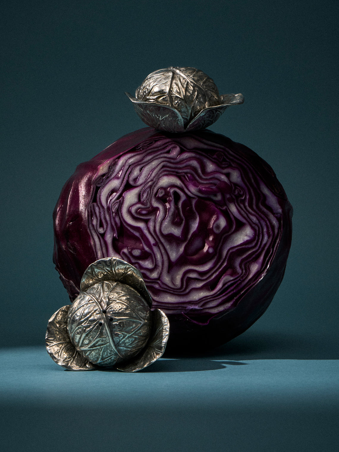 Au Bain Marie - | Set of 2 | Cabbage Pewter Salt and Pepper Shakers - Silver - ABASK
