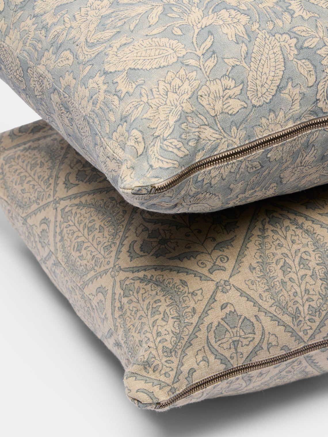 Chamois - Block-Printed Linen Cushions – 19.5in/50cm (Set of 2) - Cream - ABASK