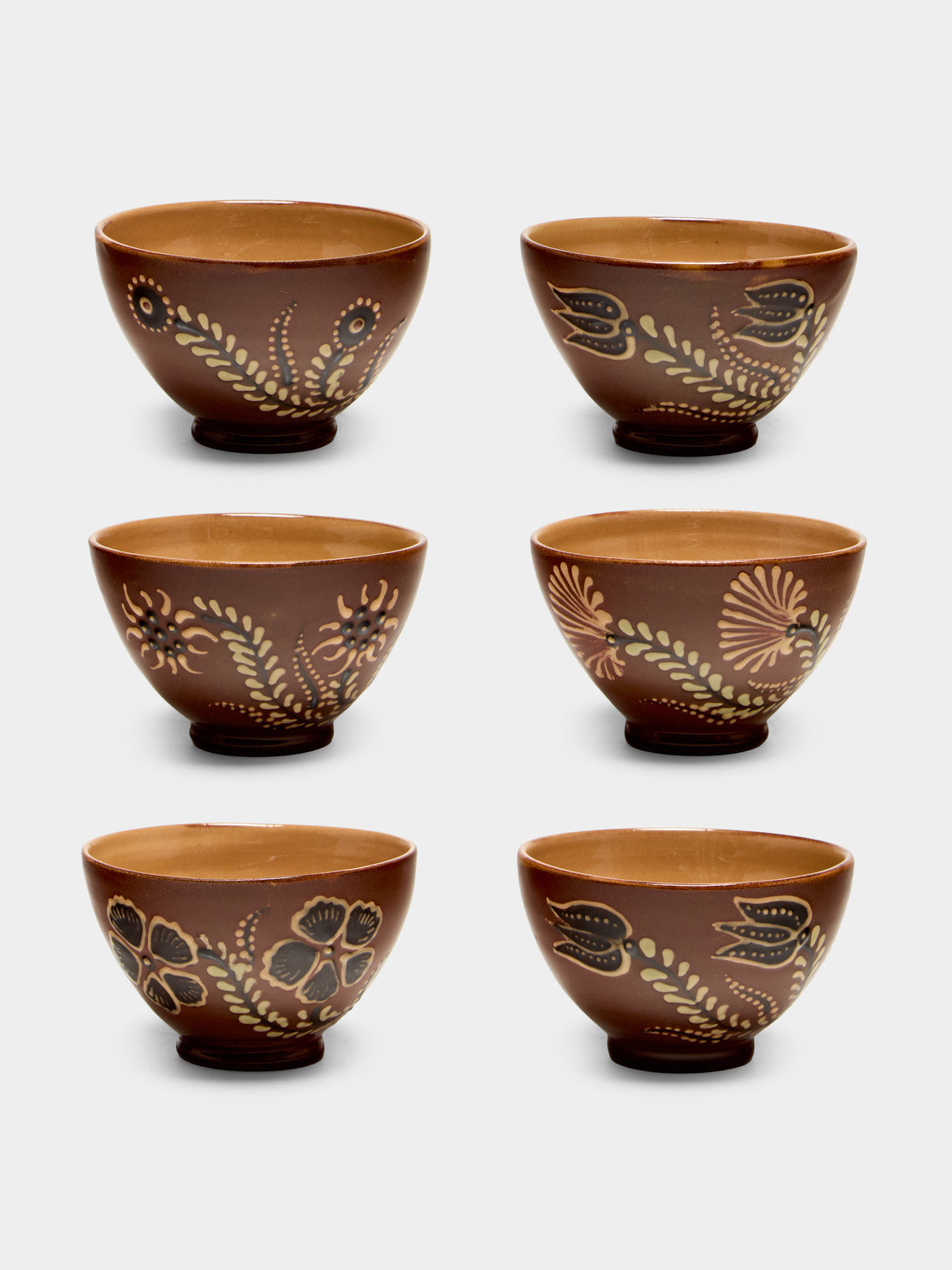 Poterie d’Évires - Flowers Hand-Painted Ceramic Petite Fluted Bowls (Set of 6) - Light brown - ABASK