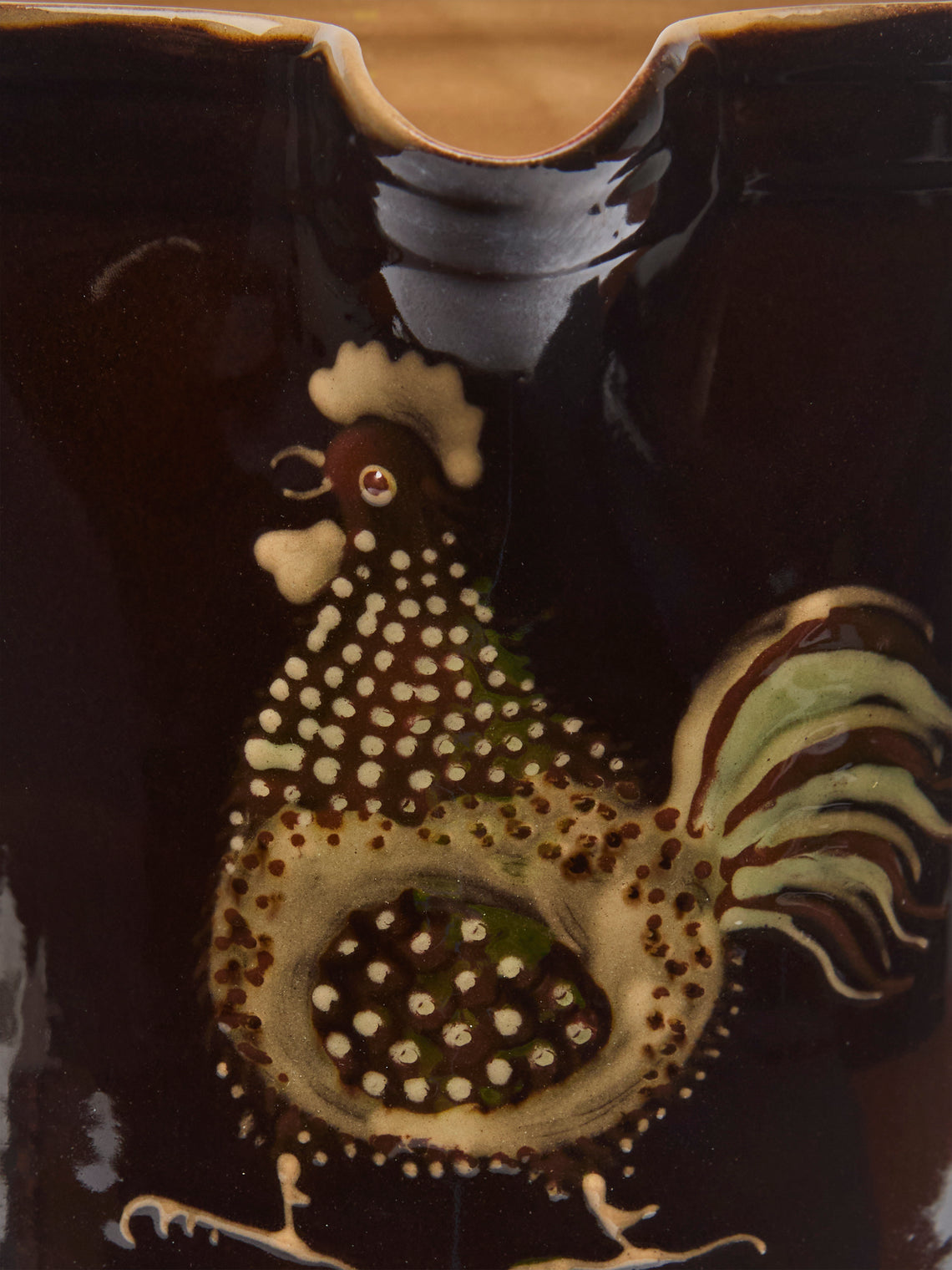 Poterie d’Évires - Chickens Hand-Painted Ceramic Straight-Edge Jug (34oz/1L) - Dark brown - ABASK