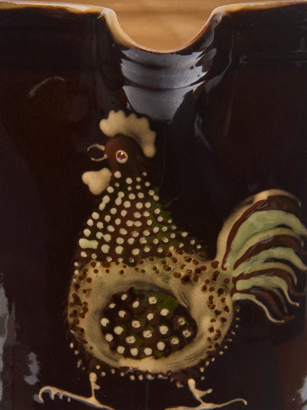 Poterie d’Évires - Chickens Hand-Painted Ceramic Straight-Edge Jug (34oz/1L) - Dark brown - ABASK
