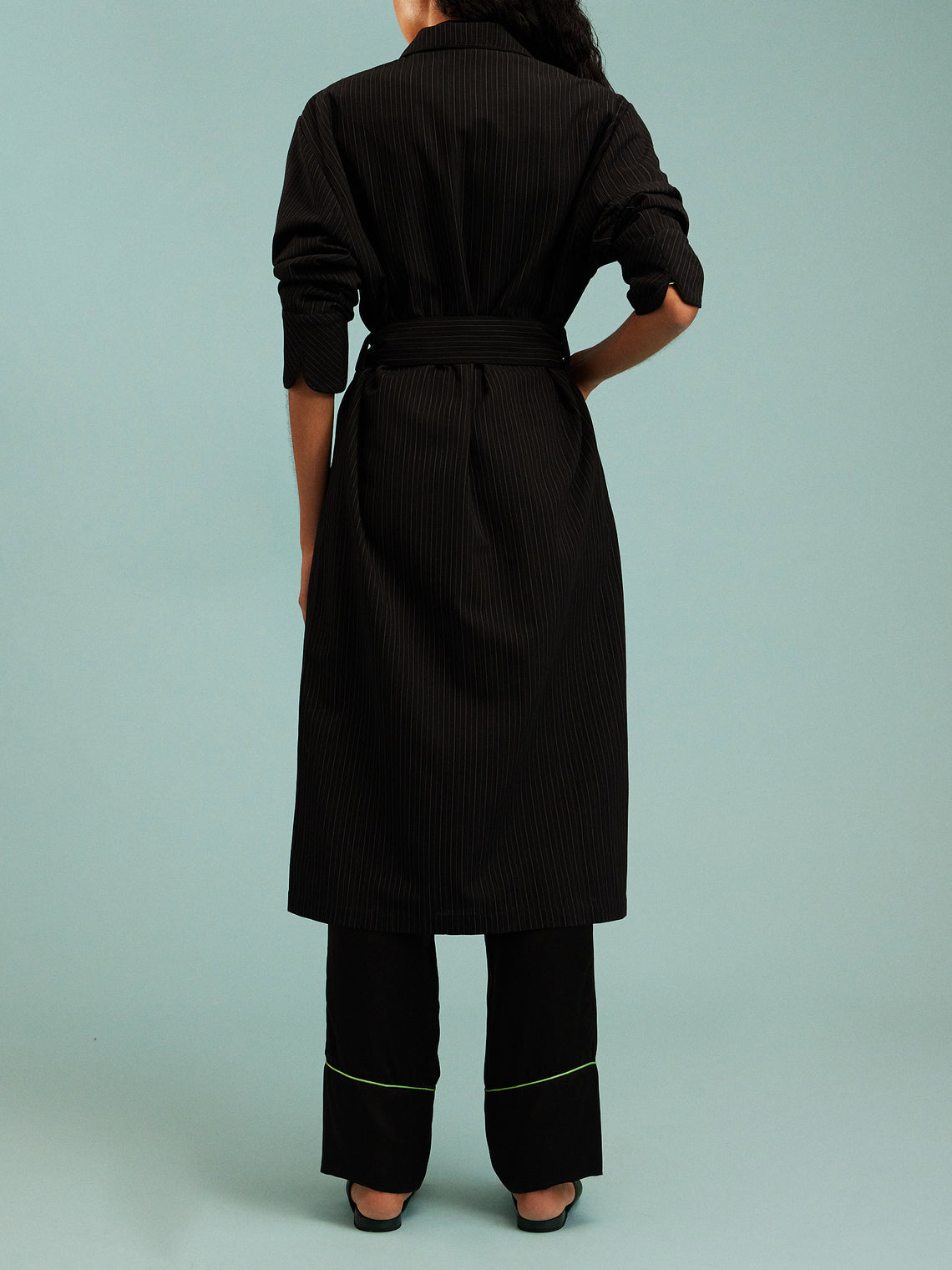 Dorso - The Gessato Wool Robe | Size: S - Black - ABASK