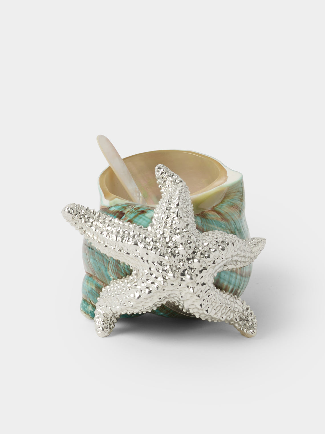 Objet Luxe - Starfish Silver-Plated Salt and Pepper Cellar with Mother-of-Pearl Spoon - Blue - ABASK