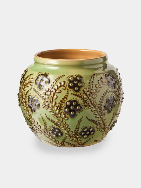 Poterie d’Évires - Flowers Hand-Painted Ceramic Vase (6.5in/17cm) - Green - ABASK - 