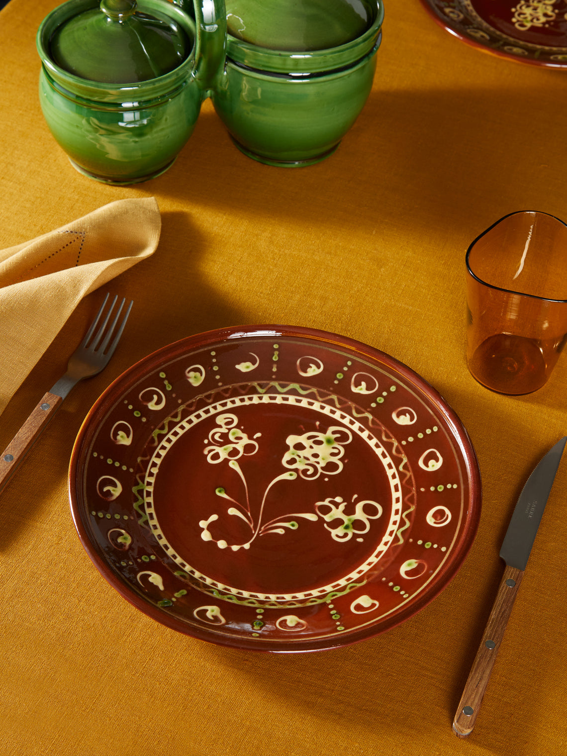 Poterie de Cliousclat - Hand-Painted Slipware Dinner Plates (Set of 4) -  - ABASK