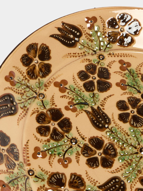 Poterie d’Évires - Flowers Hand-Painted Ceramic Round Platter - Cream - ABASK