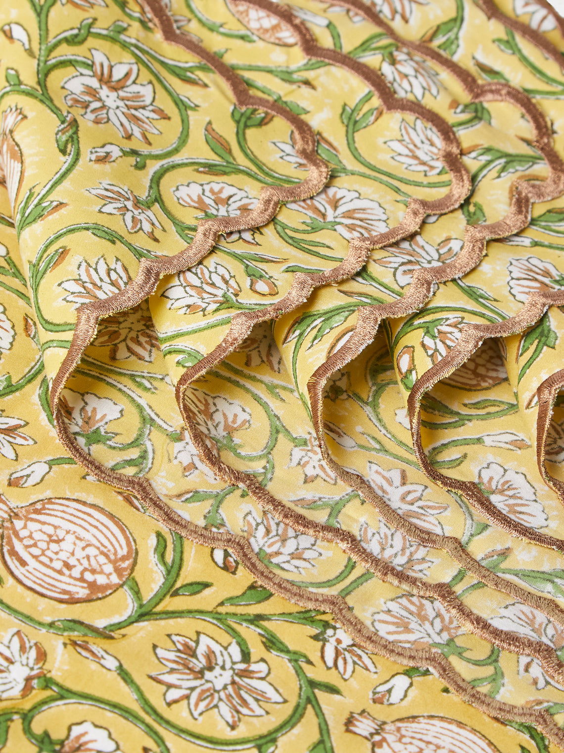 Chamois - Tangier Pomegranate Block-Printed Cotton Napkins (Set of 8) - Yellow - ABASK