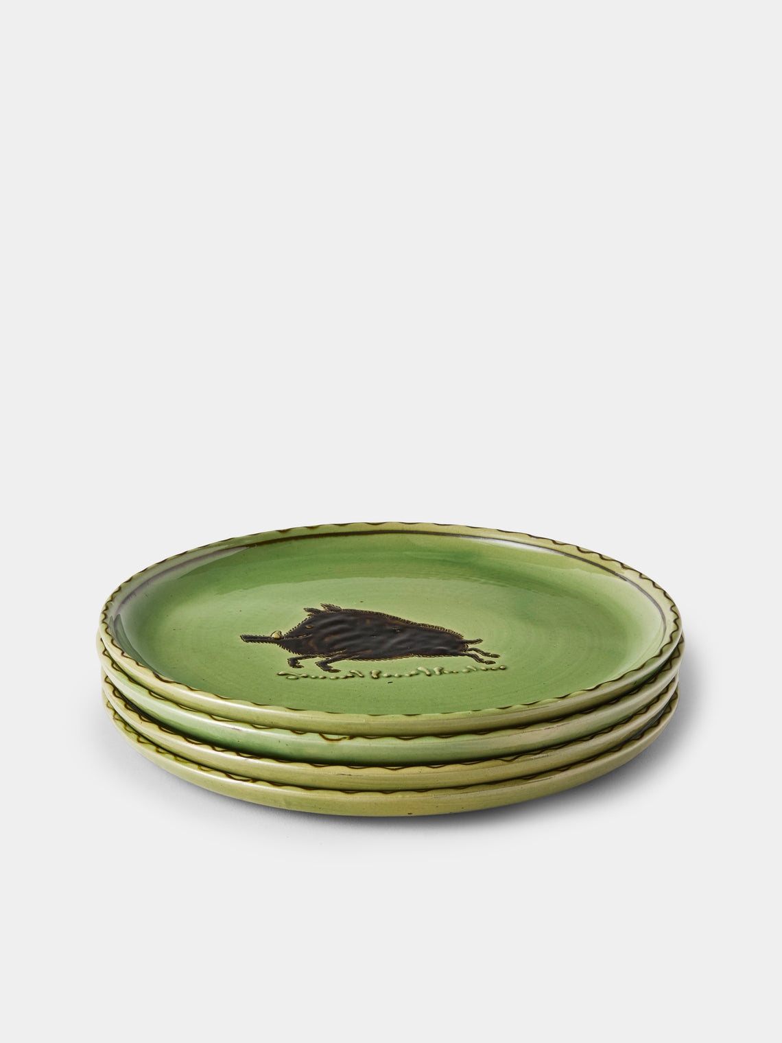 Poterie d’Évires - Animals Hand-Painted Ceramic Dinner Plates – 9.5in/24cm (Set of 4) - Green - ABASK