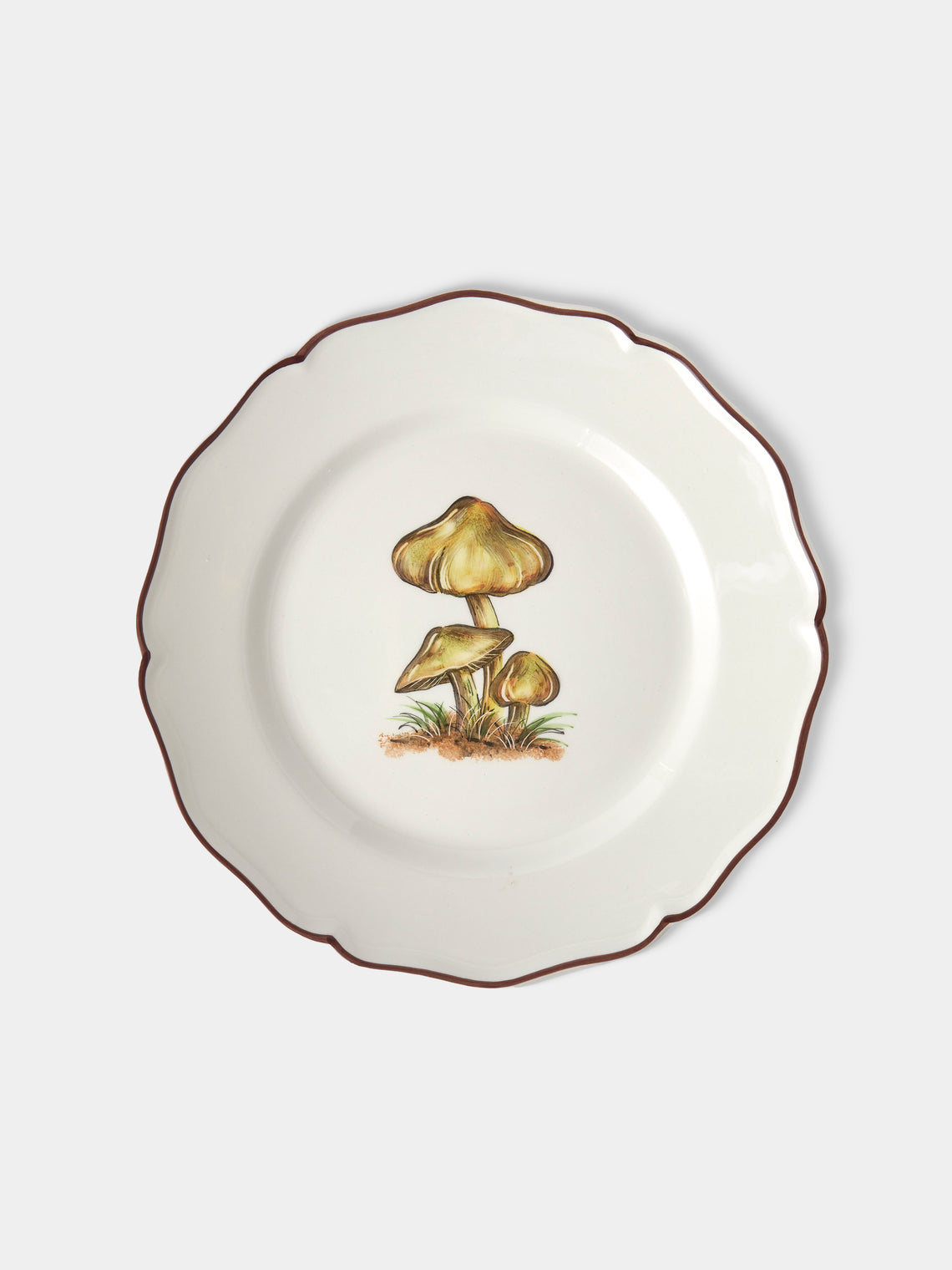 Este Ceramiche - Bristol Mushrooms Hand-Painted Ceramic Dinner Plates – 11in/27.5cm (Set of 6) - White - ABASK