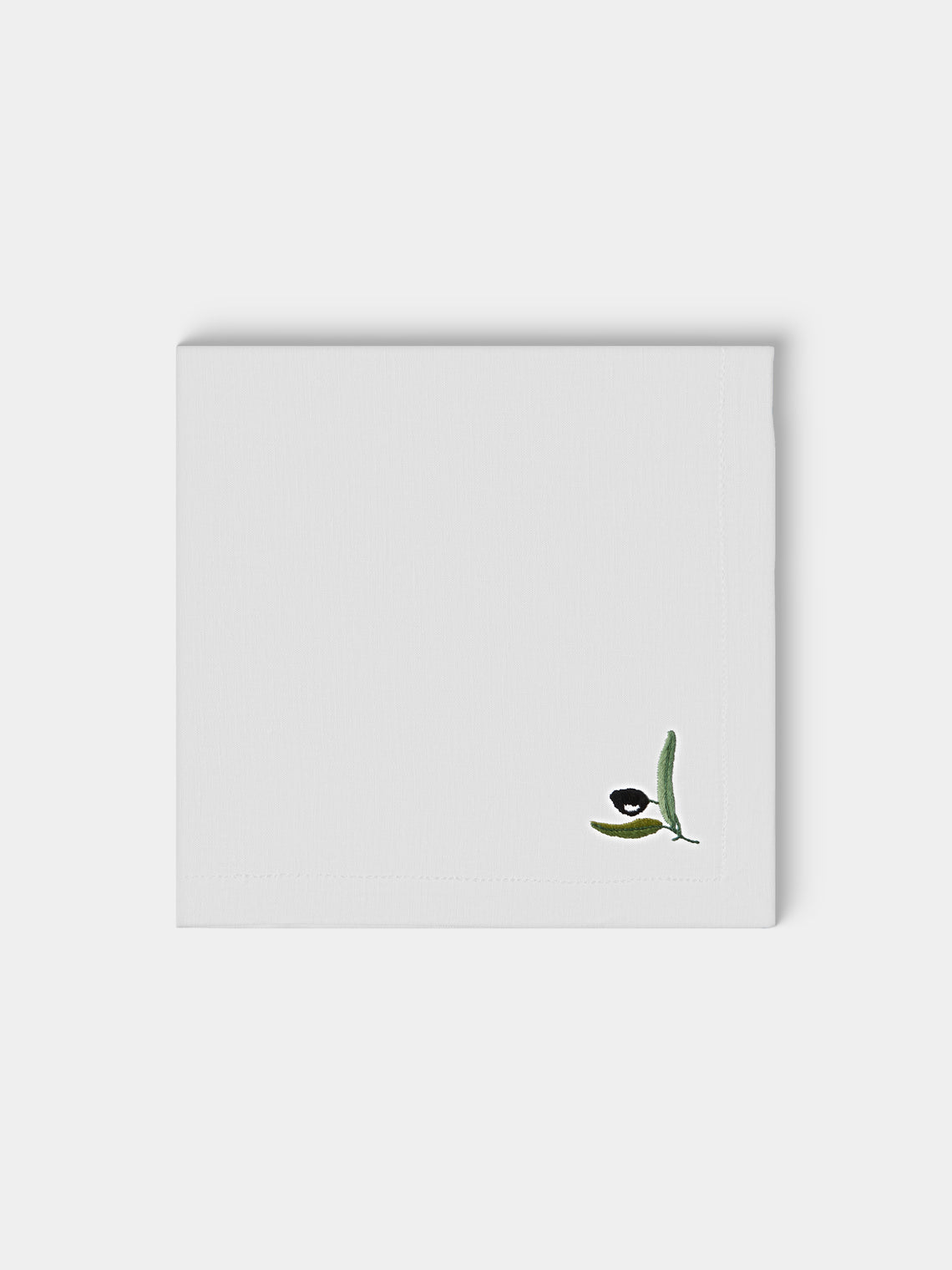 Taf Firenze - | Set of 6 | Olive Branch Hand-Embroidered Linen Placemats and Napkins - White - ABASK