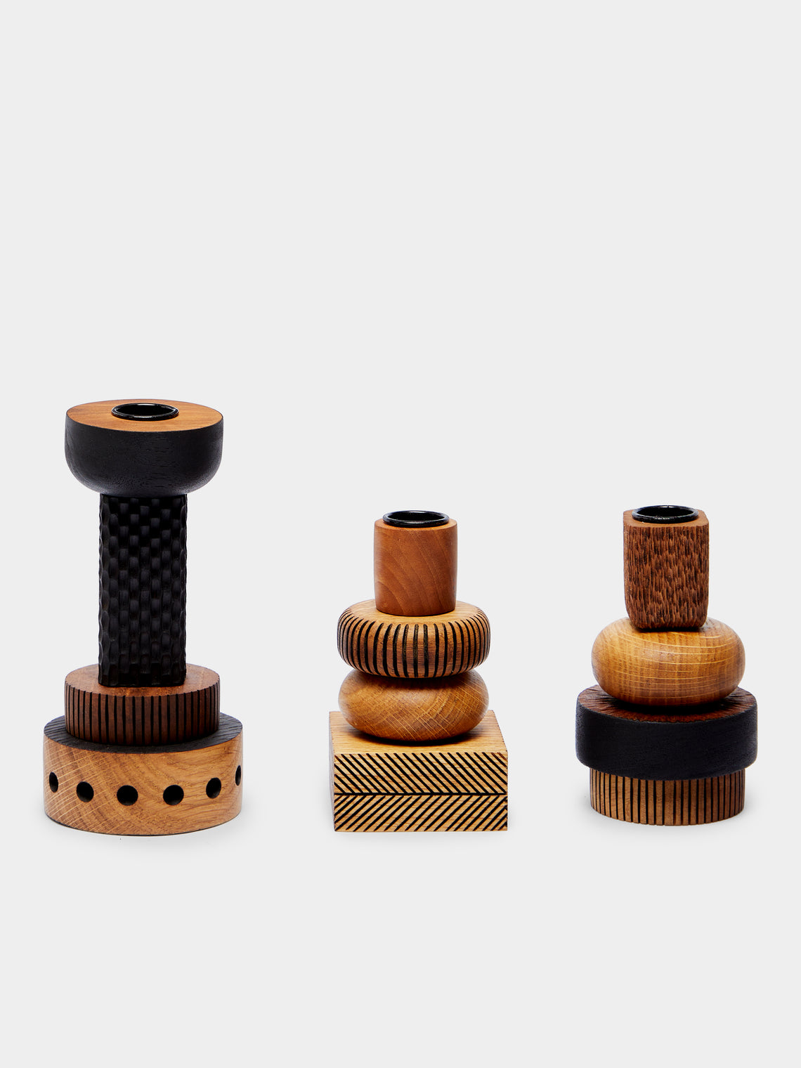 Lucas Castex - Hand-Engraved Wood Candlesticks (Set of 3) -  - ABASK