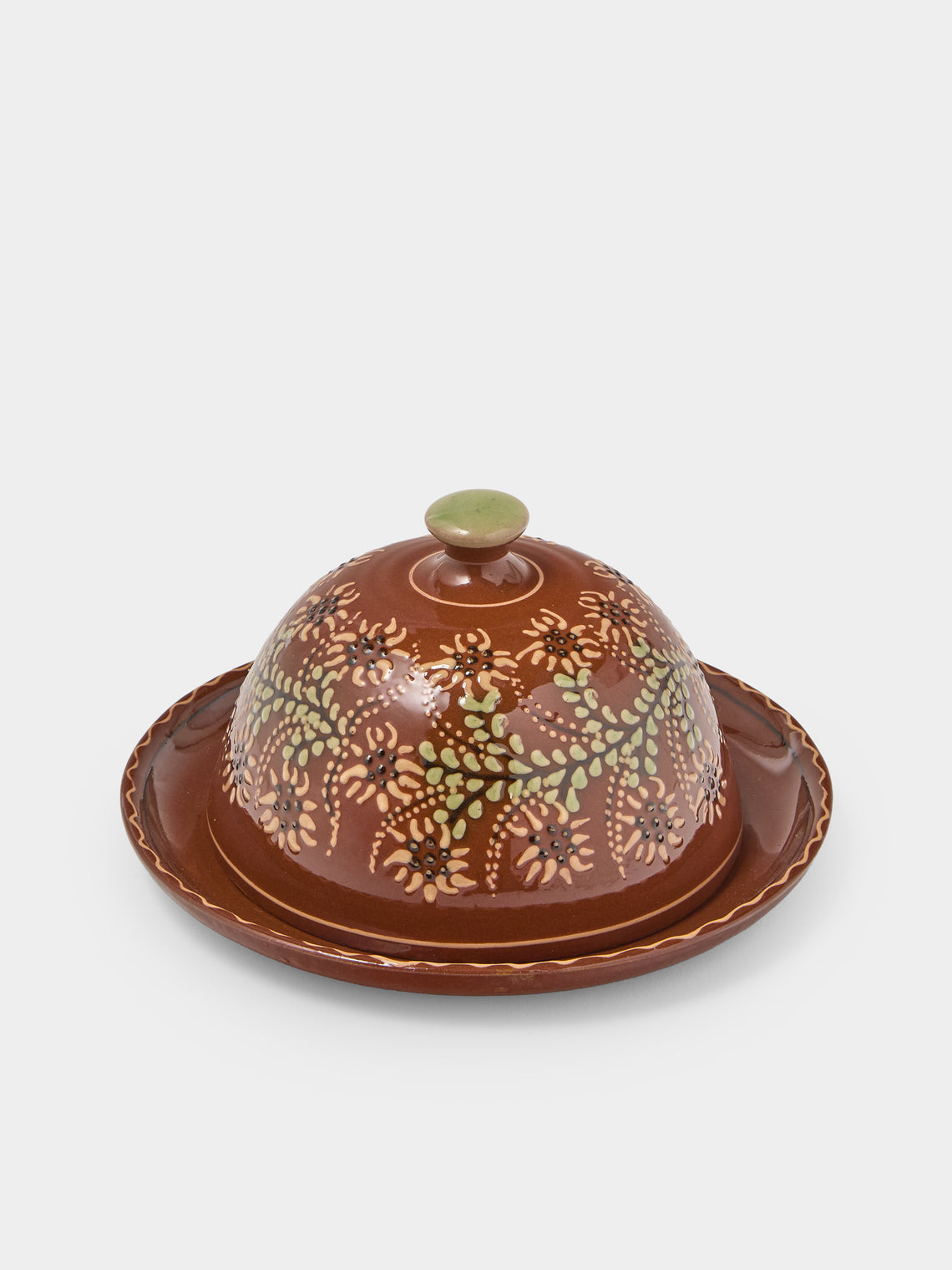 Poterie d’Évires - Flowers Hand-Painted Ceramic Large Lidded Butter Dish - Light brown - ABASK - 