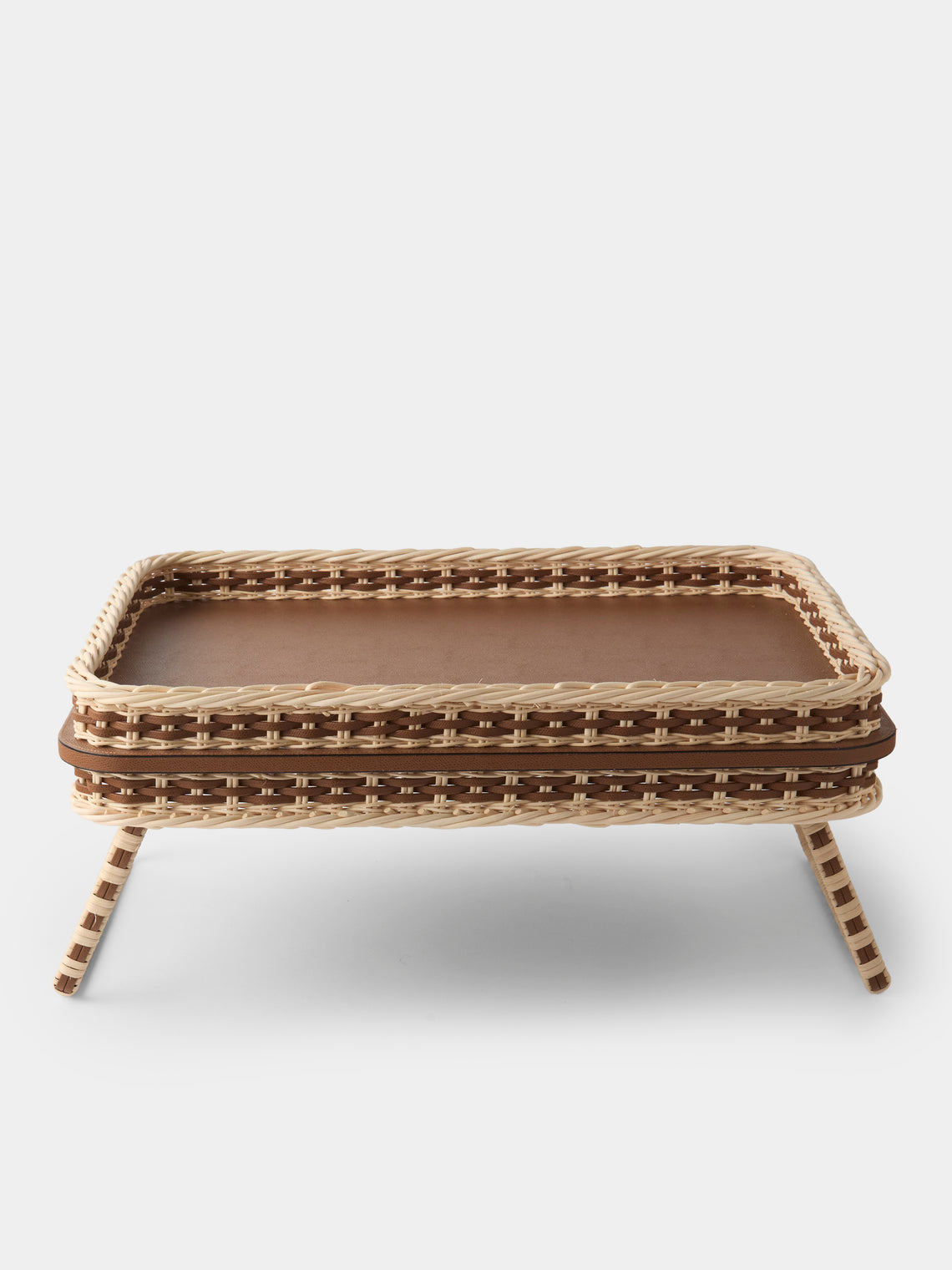 Pigment France - Reims Leather and Rattan Bed Tray (21in/54cm) - Brown - ABASK - 